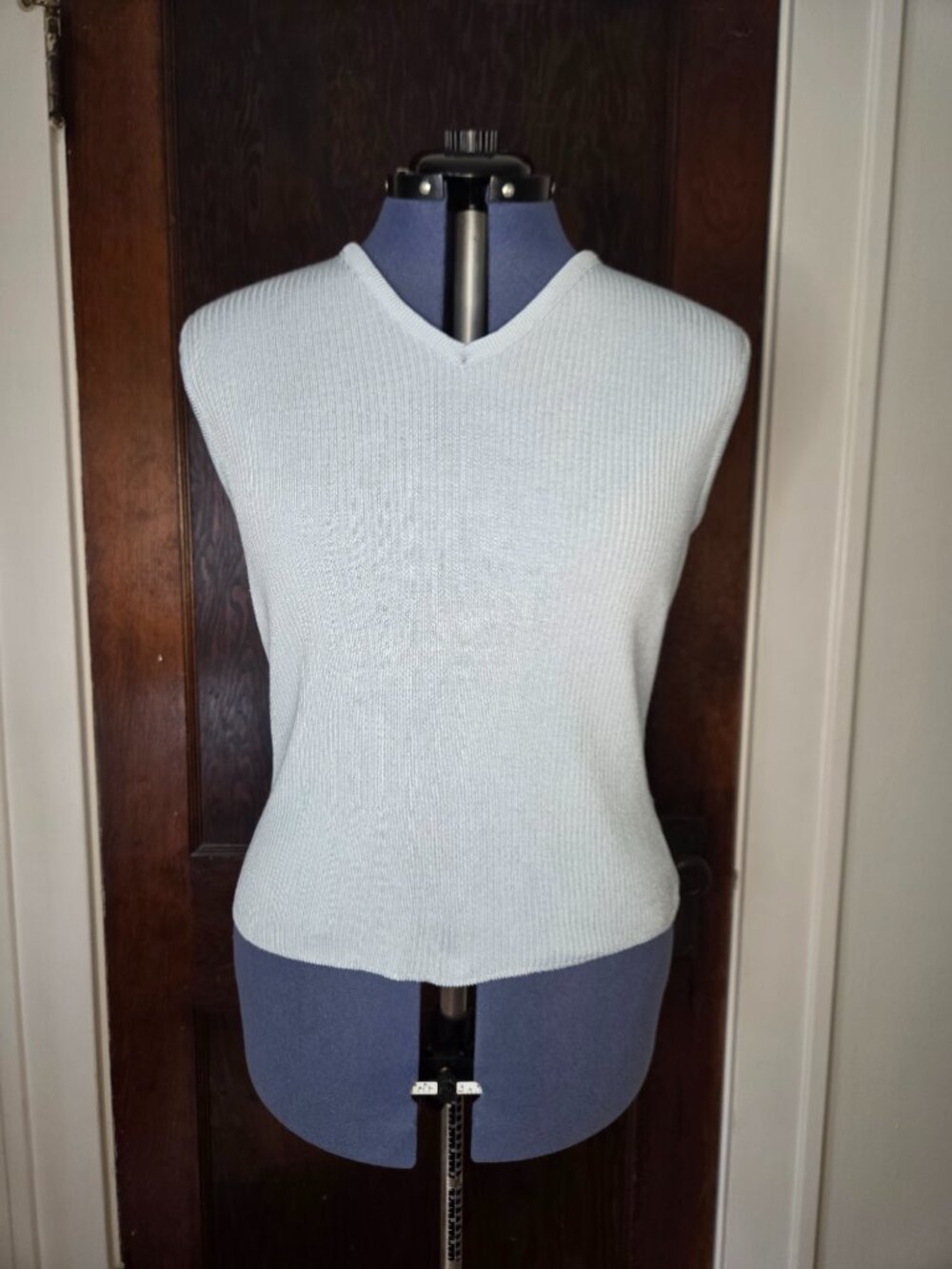 Vintage 80’s Pierre Cardin Baby Blue Silk Rib Knit V-Neck Sweater Vest